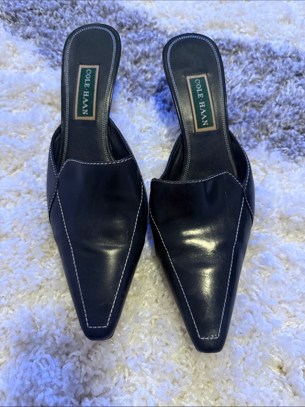 Cole Haan Black Pointed-Toe Leather Mules
